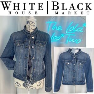 White House Black Market 99% Cotton 1% Spandex High Collar Denim Jacket • Sz.2